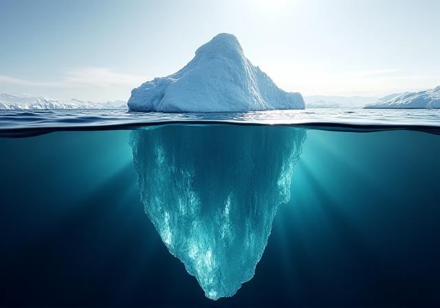 Abstract view of an iceberg showing depth beneath water, representing legal precision